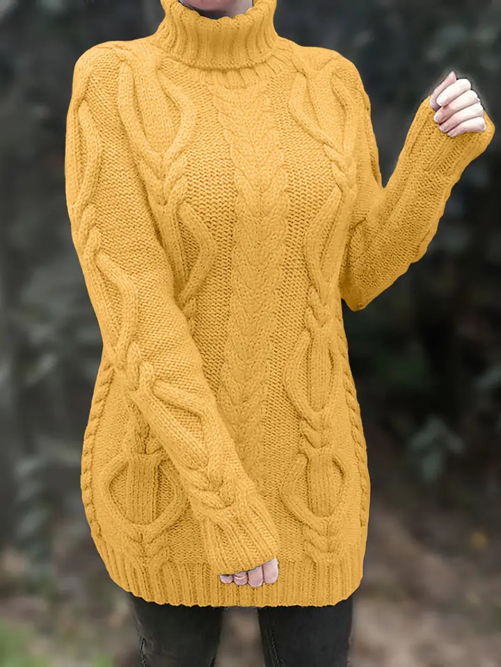 Devna | Women's Oversized Cable Knit Turtleneck Sweater - Burgundy - Image 4