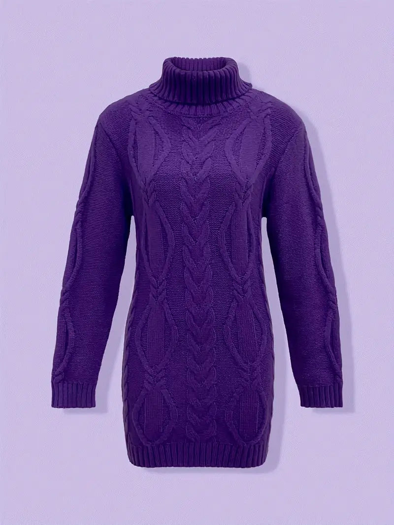 Devna | Women's Oversized Cable Knit Turtleneck Sweater - Burgundy - Image 40