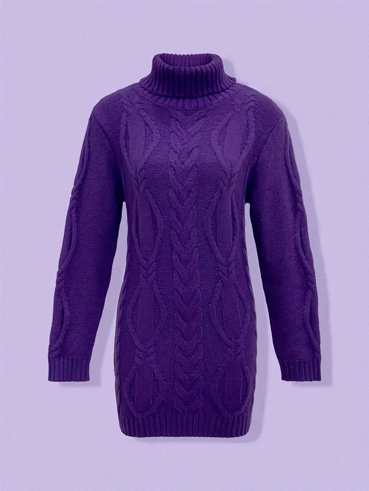Devna | Women's Oversized Cable Knit Turtleneck Sweater - Burgundy - Image 40