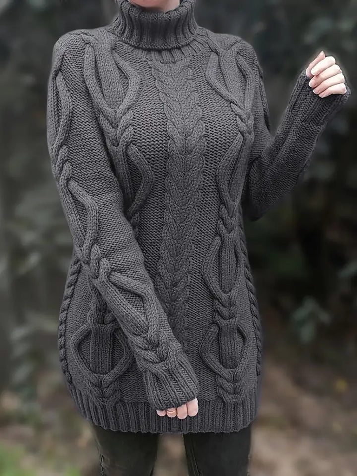 Devna | Women's Oversized Cable Knit Turtleneck Sweater - Burgundy - Image 7