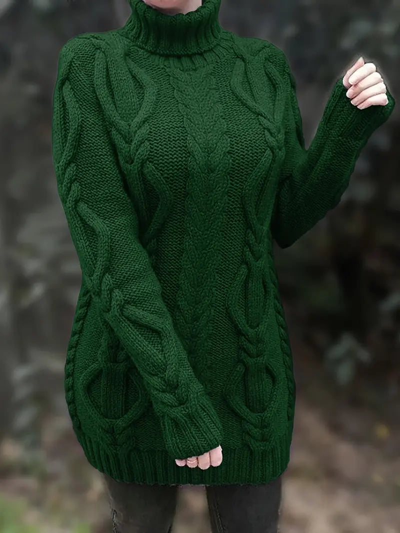 Devna | Women's Oversized Cable Knit Turtleneck Sweater - Burgundy - Image 8