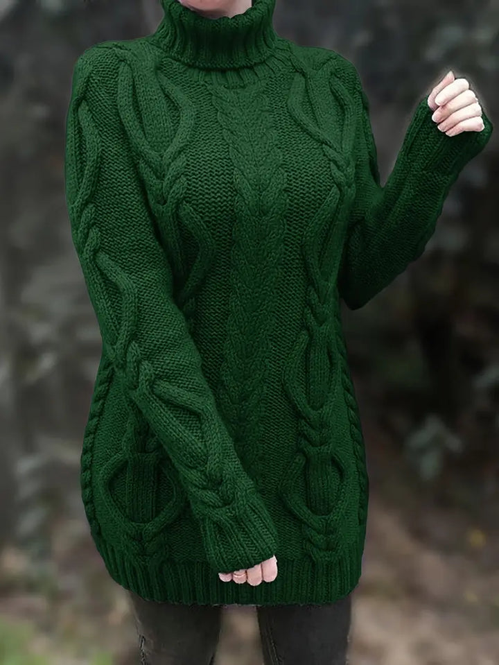 Devna | Women's Oversized Cable Knit Turtleneck Sweater - Burgundy - Image 8