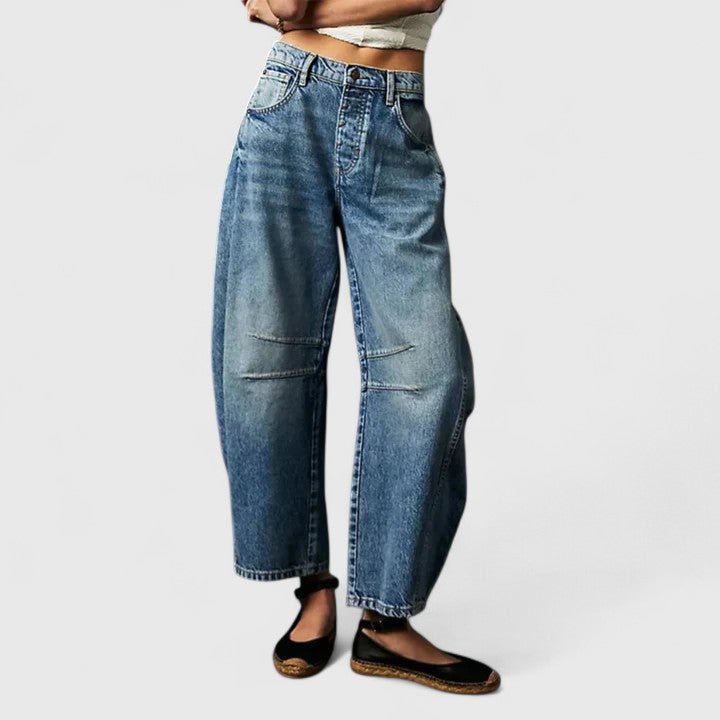 Dovina | Women's High Waist Barrel Leg Jeans - Blue - Image 1