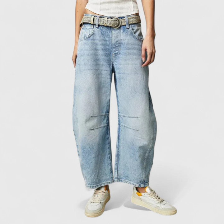 Dovina | Women's High Waist Barrel Leg Jeans - Blue - Image 2