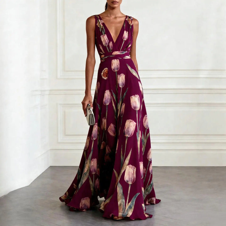 Evelina | Women's V-Neck Floral Maxi Dress - Floral - Image 4