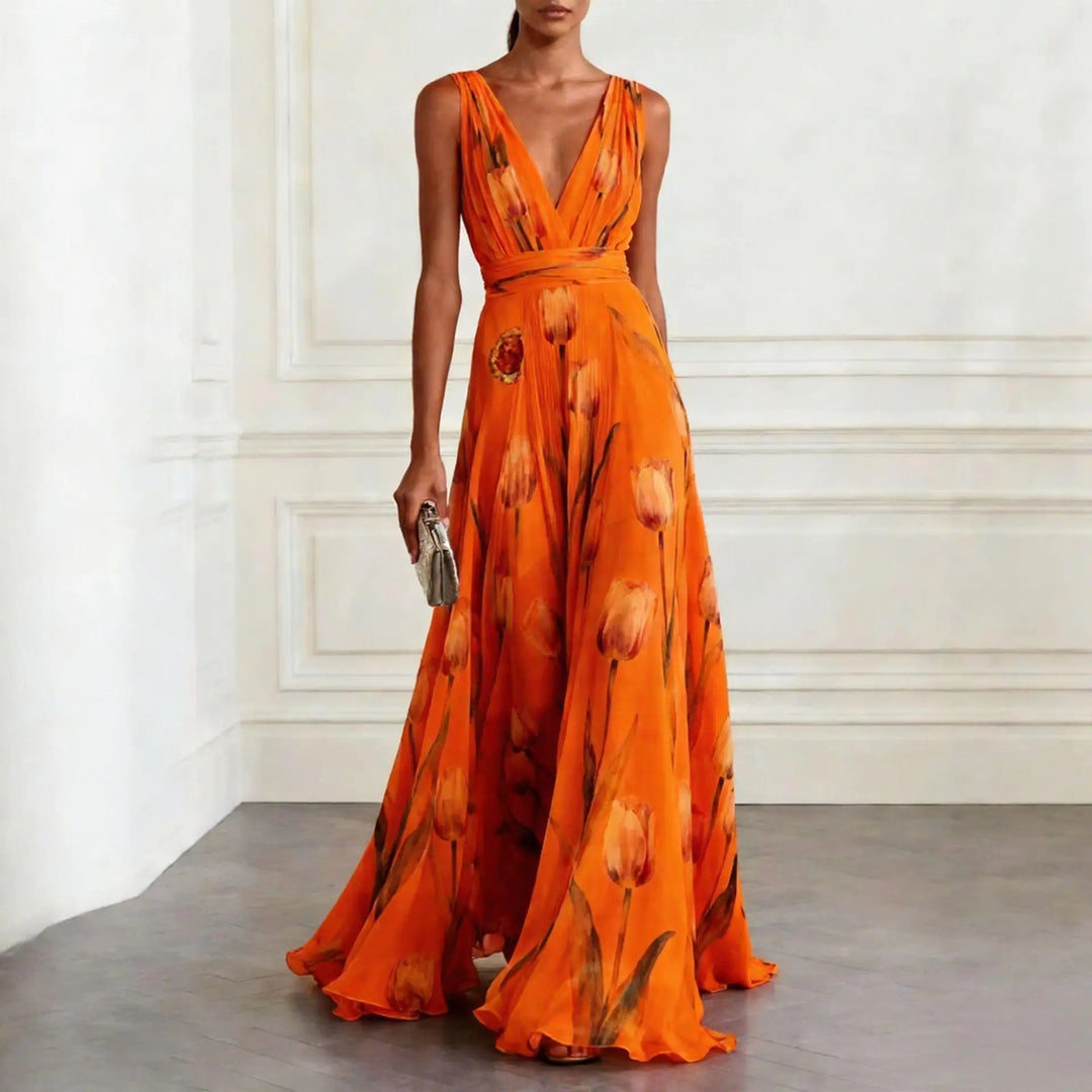 Evelina | Women's V-Neck Floral Maxi Dress - Floral - Image 5