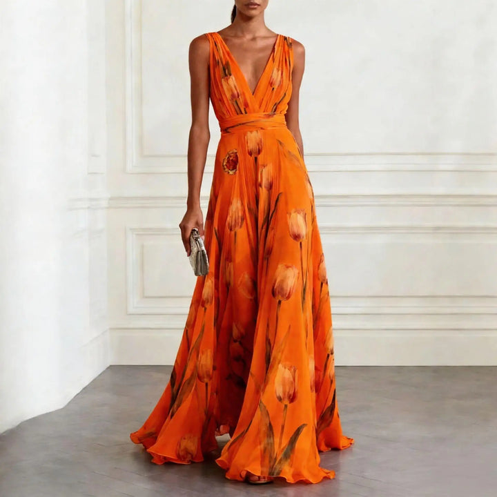 Evelina | Women's V-Neck Floral Maxi Dress - Floral - Image 5