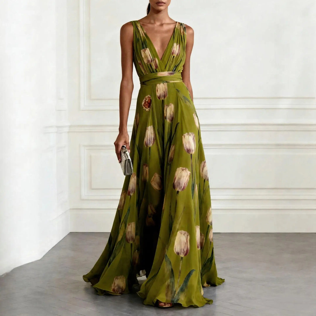 Evelina | Women's V-Neck Floral Maxi Dress - Floral - Image 6