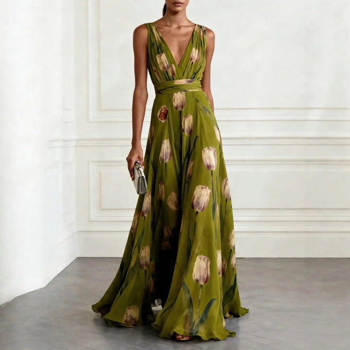 Evelina | Women's V-Neck Floral Maxi Dress - Floral - Image 6