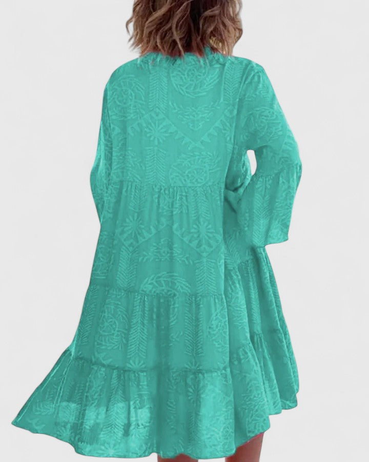 Farrah | Women's Boho V-Neck Bell Sleeve Midi Dress - Red - Image 5