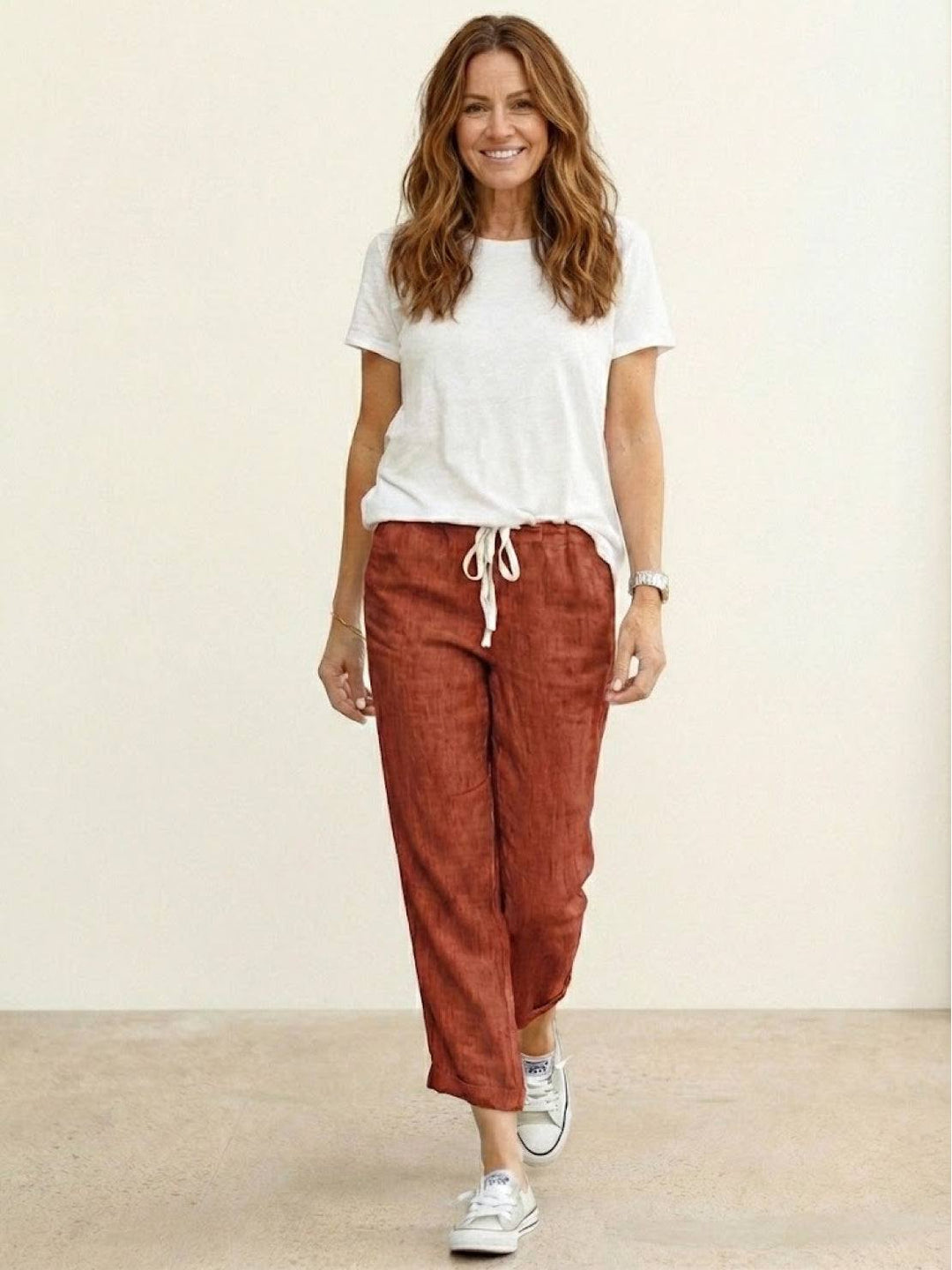 Felicity | Women's Drawstring Casual Pants - Beige - Image 12