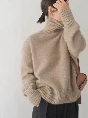 Fennick | Women's Oversized Turtleneck Sweater - Cream - Image 5