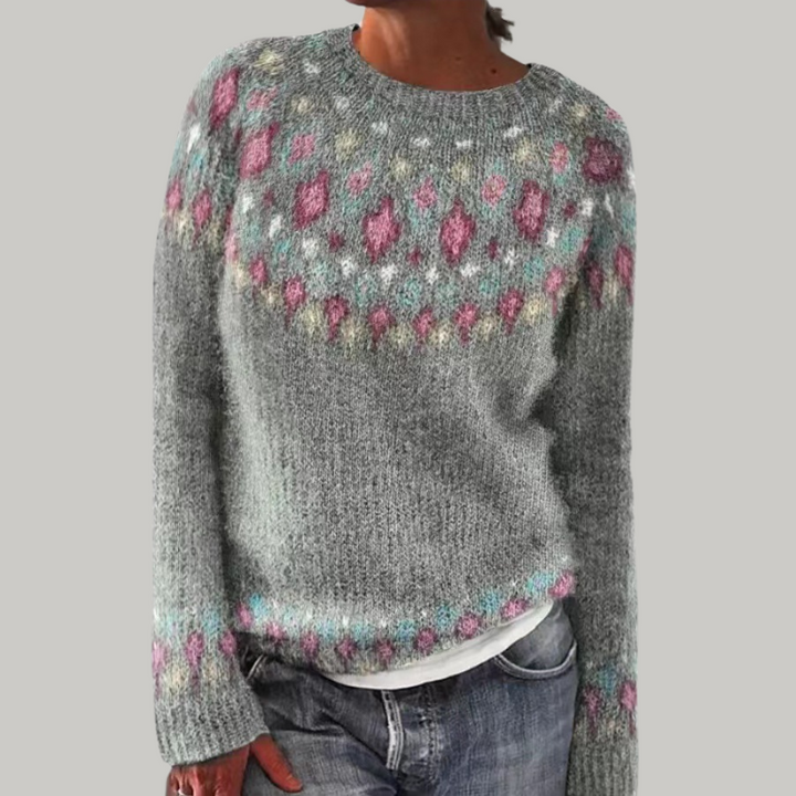 Fenwick | Women's Nordic Pattern Knit Sweater - Grey - Image 1