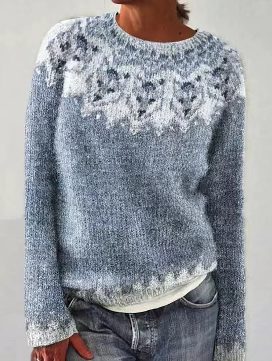 Fenwick | Women's Nordic Pattern Knit Sweater - Grey - Image 2