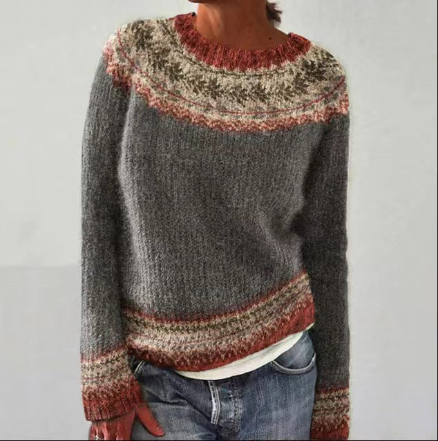 Fenwick | Women's Nordic Pattern Knit Sweater - Grey - Image 4