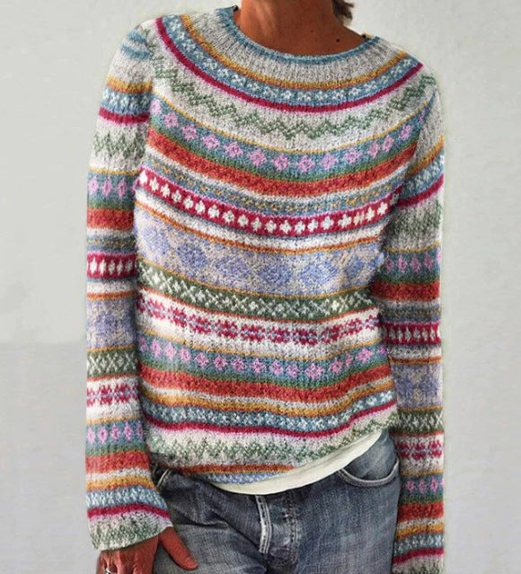 Fenwick | Women's Nordic Pattern Knit Sweater - Grey - Image 5