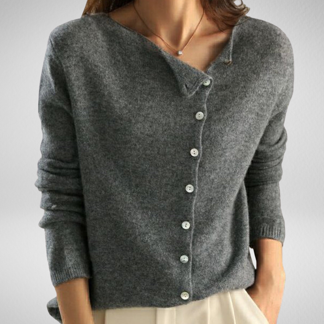 Fenya | Women's Button-Front Cardigan Sweater - Dark Grey - Image 1