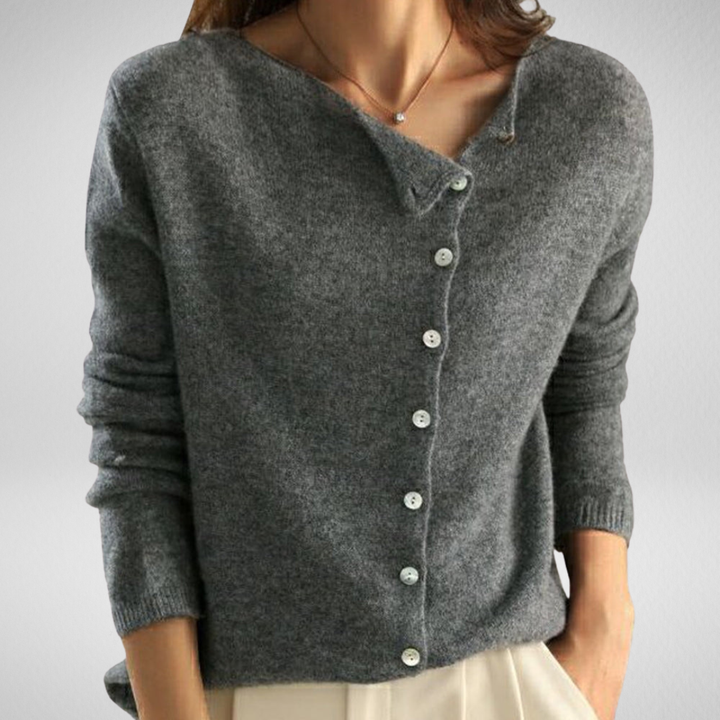 Fenya | Women's Button-Front Cardigan Sweater - Dark Grey - Image 1