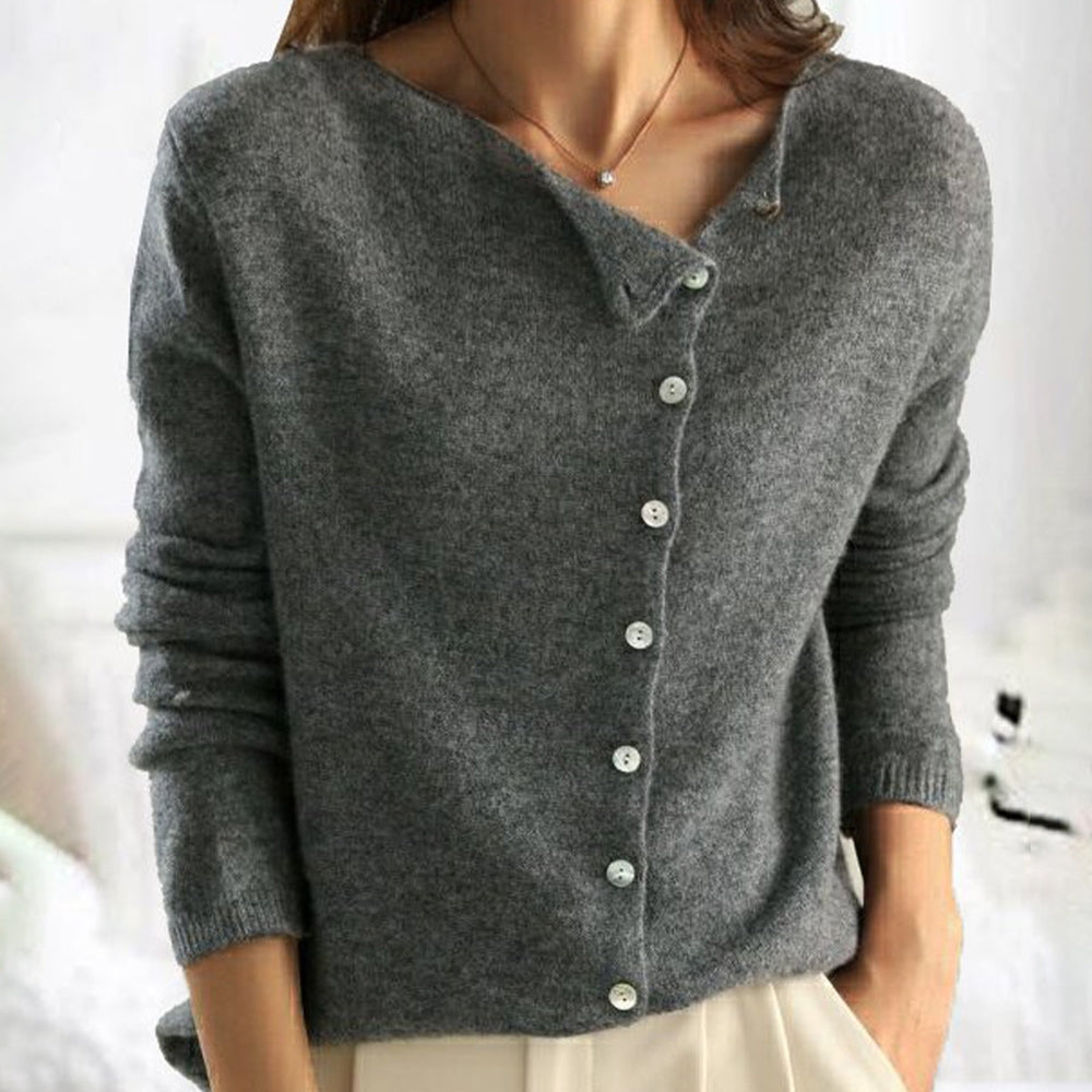Fenya | Women's Button-Front Cardigan Sweater - Dark Grey - Image 2
