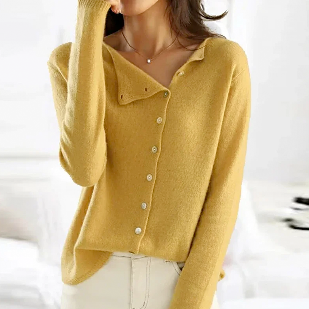 Fenya | Women's Button-Front Cardigan Sweater - Dark Grey - Image 4