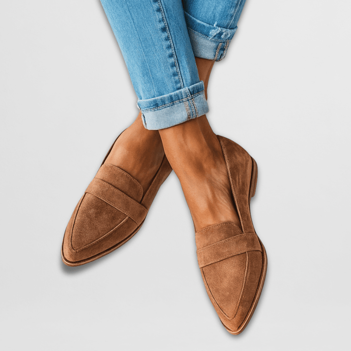 Fiona | Women's Pointed Toe Slip-On Flat Loafer - Camel - Image 1