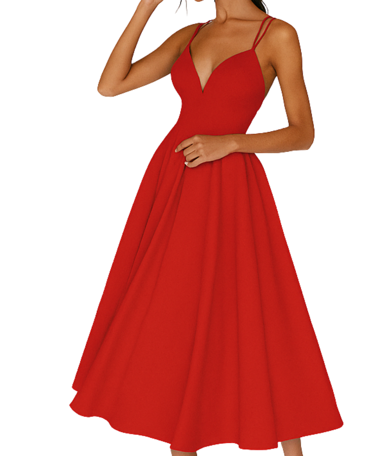 Flavia | Women's Sweetheart Neck A-Line Midi Dress - White - Image 3