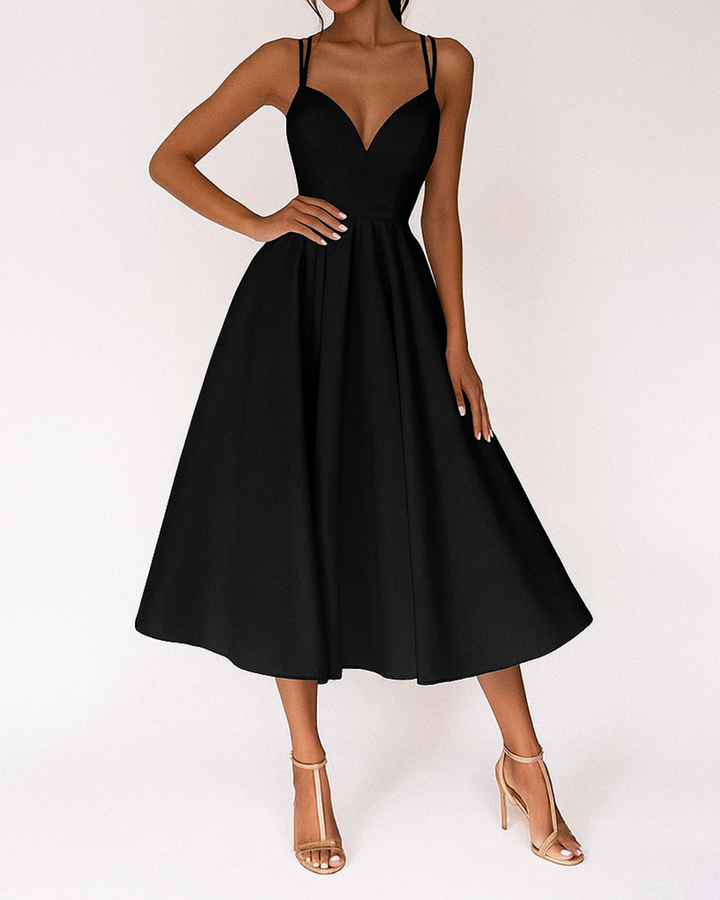 Flavia | Women's Sweetheart Neck A-Line Midi Dress - White - Image 4