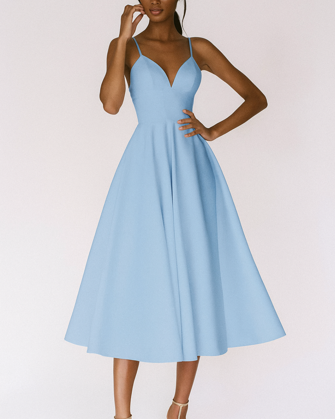 Flavia | Women's Sweetheart Neck A-Line Midi Dress - White - Image 5