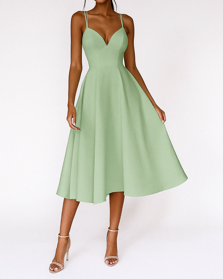 Flavia | Women's Sweetheart Neck A-Line Midi Dress - White - Image 6