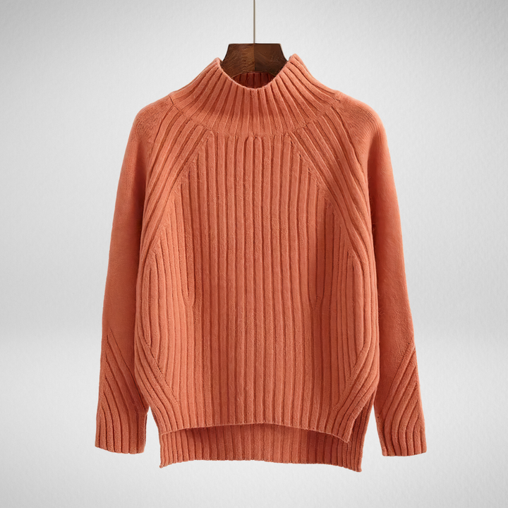 Floryn | Women's Ribbed Knit Mock Neck Sweater - Coral - Image 1