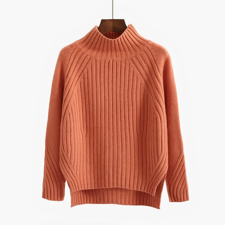 Floryn | Women's Ribbed Knit Mock Neck Sweater - Coral - Image 2