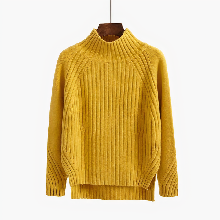 Floryn | Women's Ribbed Knit Mock Neck Sweater - Coral - Image 3