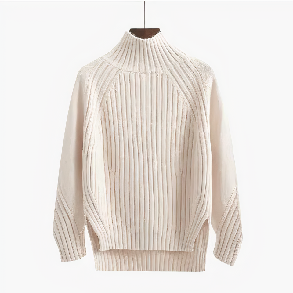Floryn | Women's Ribbed Knit Mock Neck Sweater - Coral - Image 4