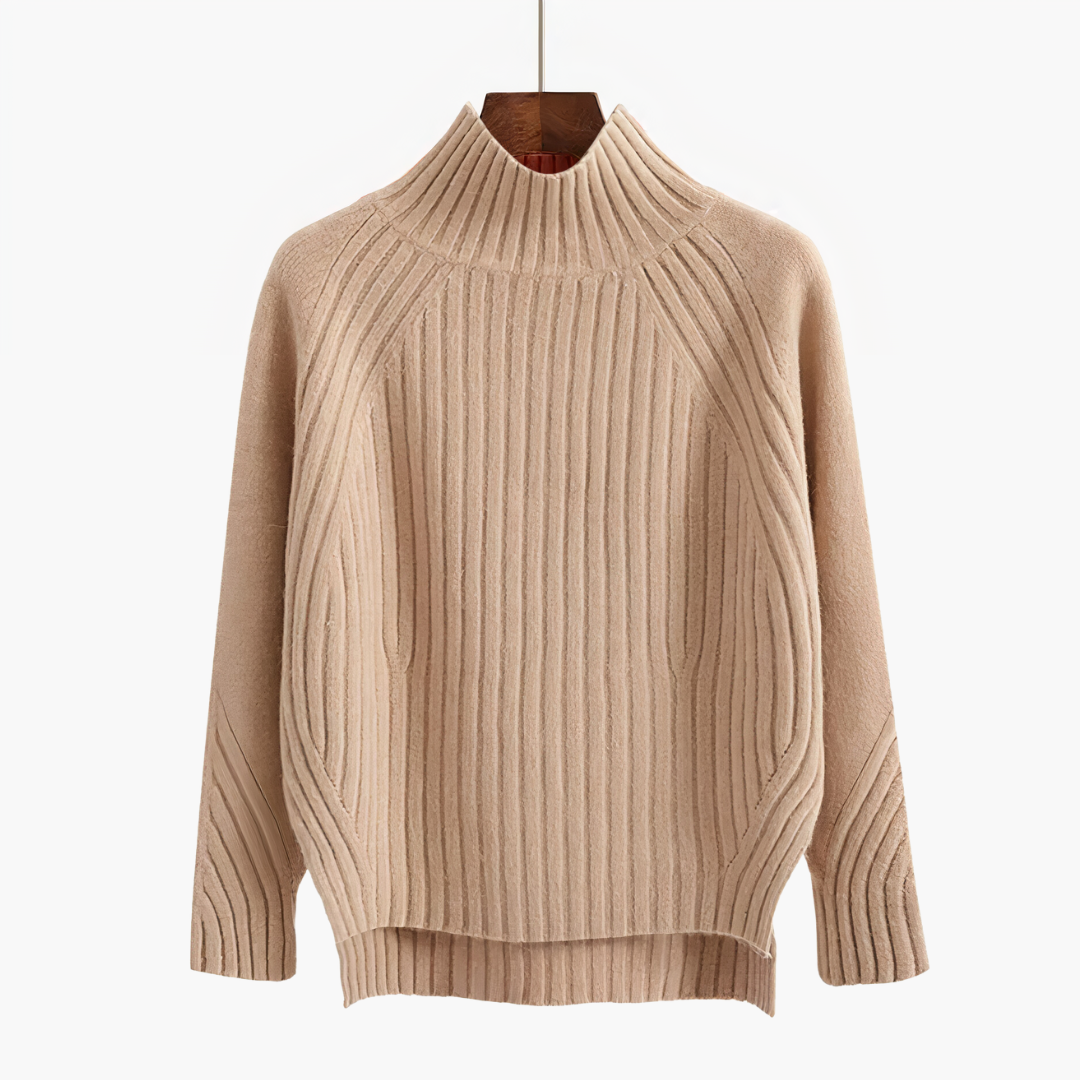 Floryn | Women's Ribbed Knit Mock Neck Sweater - Coral - Image 5