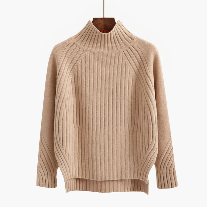 Floryn | Women's Ribbed Knit Mock Neck Sweater - Coral - Image 5