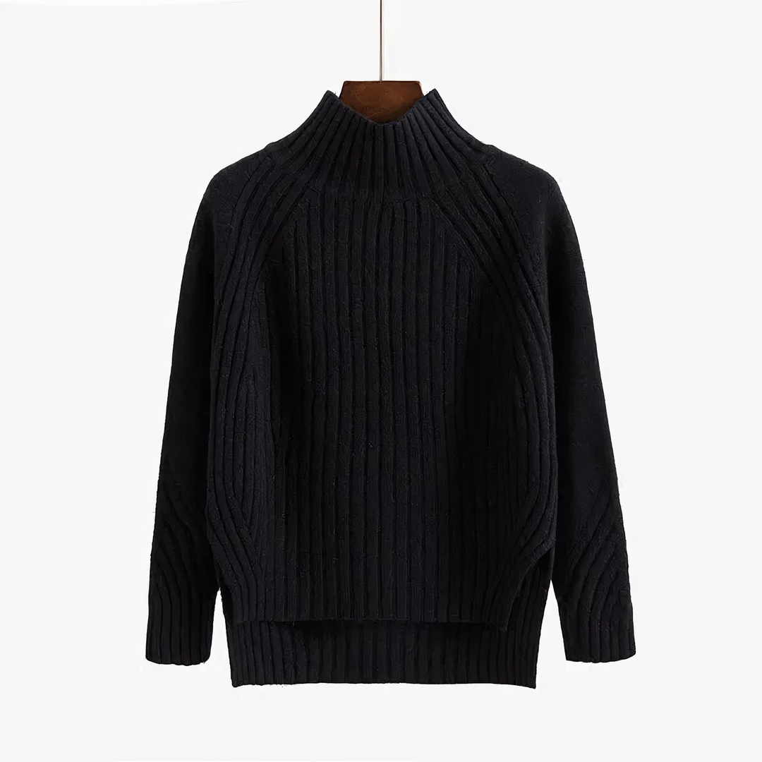 Floryn | Women's Ribbed Knit Mock Neck Sweater - Coral - Image 6