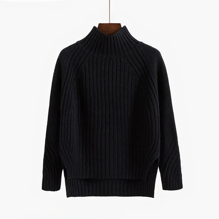 Floryn | Women's Ribbed Knit Mock Neck Sweater - Coral - Image 6