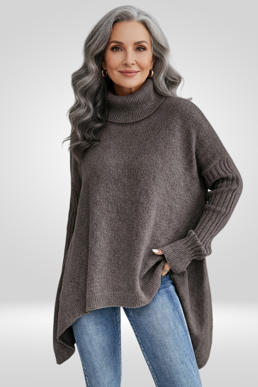 Glenara | Women's Oversized Turtleneck Sweater - Beige - Image 18
