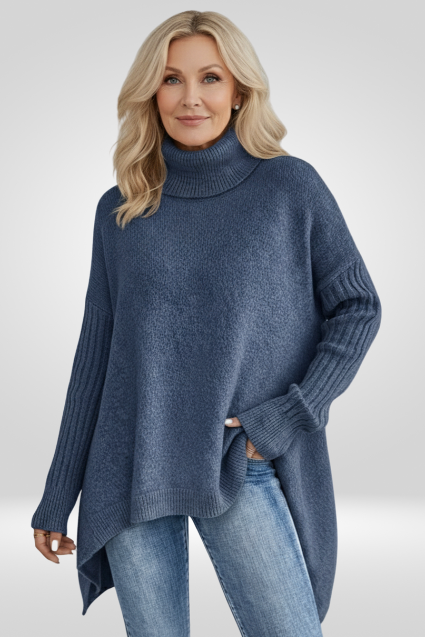 Glenara | Women's Oversized Turtleneck Sweater - Beige - Image 6