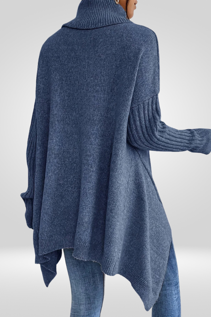 Glenara | Women's Oversized Turtleneck Sweater - Beige - Image 7