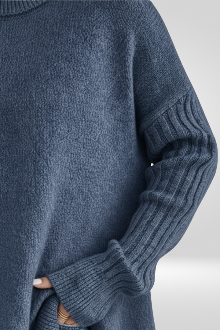 Glenara | Women's Oversized Turtleneck Sweater - Beige - Image 8