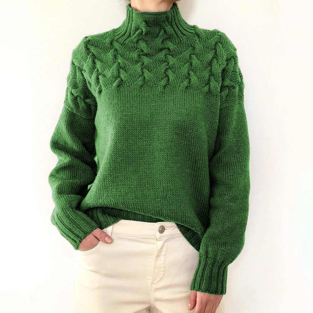 Arvelle | Women's Cable Knit Turtleneck Sweater - Blue - Image 11