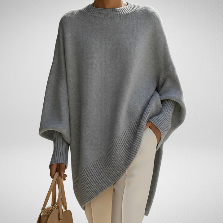 Halvara | Women's Oversized Batwing Knit Sweater - Grey - Image 1