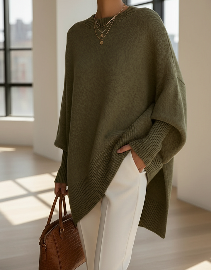 Halvara | Women's Oversized Batwing Knit Sweater - Grey - Image 10