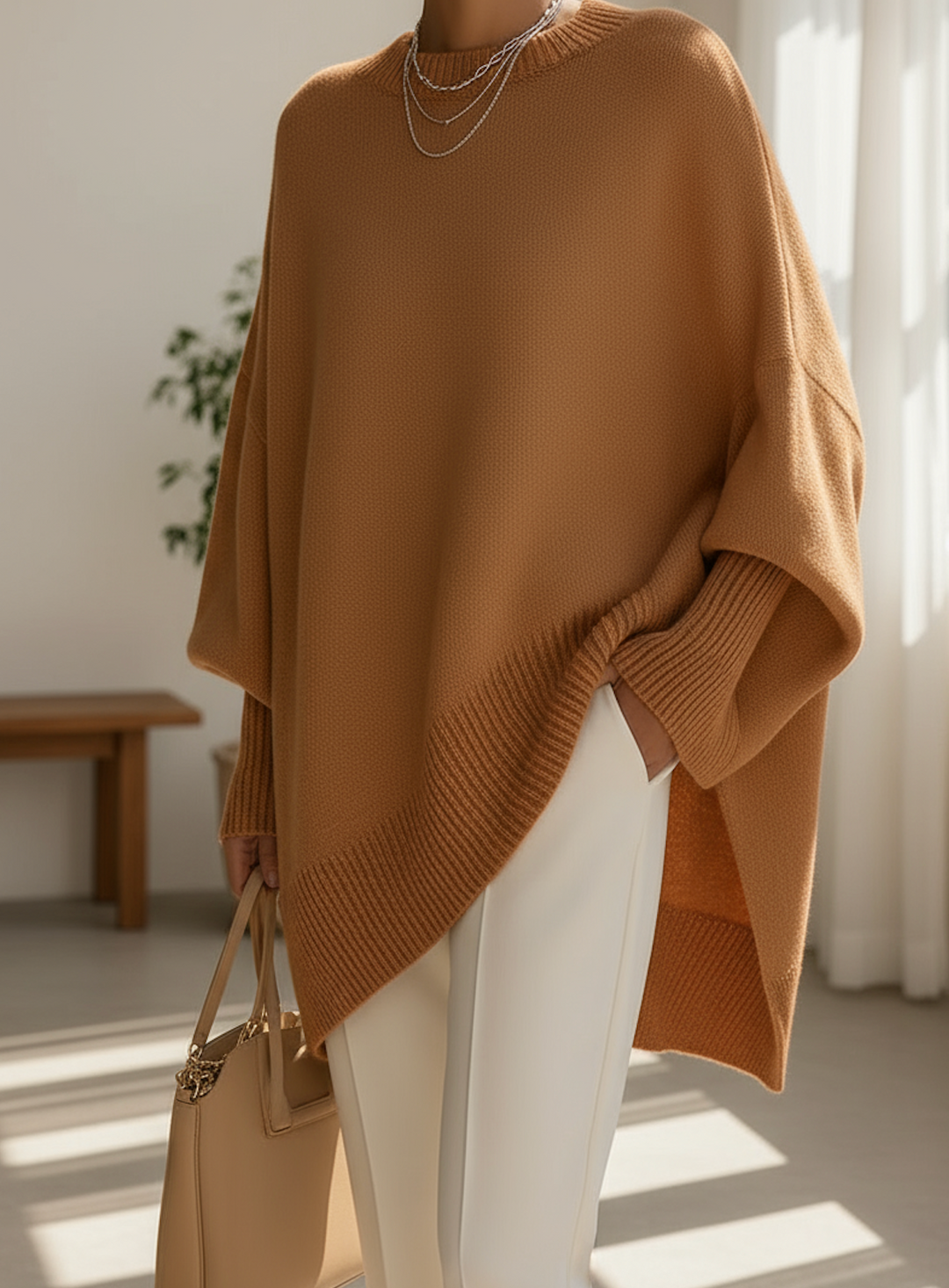 Halvara | Women's Oversized Batwing Knit Sweater - Grey - Image 11