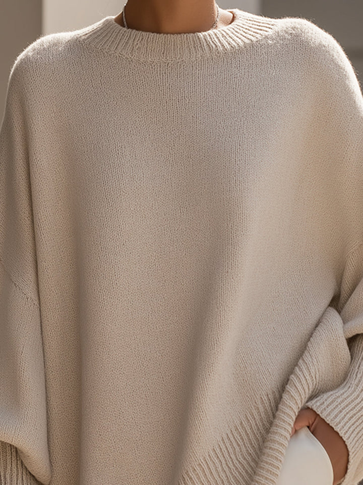 Halvara | Women's Oversized Batwing Knit Sweater - Grey - Image 3