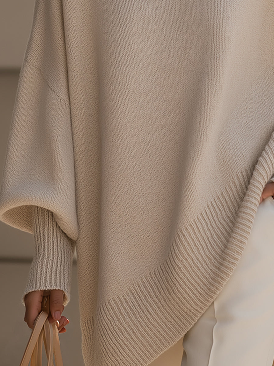 Halvara | Women's Oversized Batwing Knit Sweater - Grey - Image 4