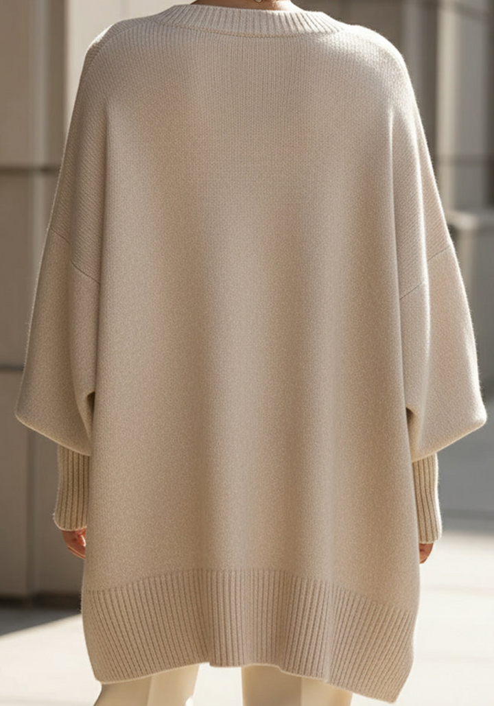 Halvara | Women's Oversized Batwing Knit Sweater - Grey - Image 6