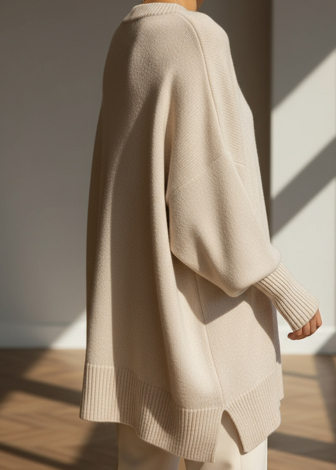 Halvara | Women's Oversized Batwing Knit Sweater - Grey - Image 7