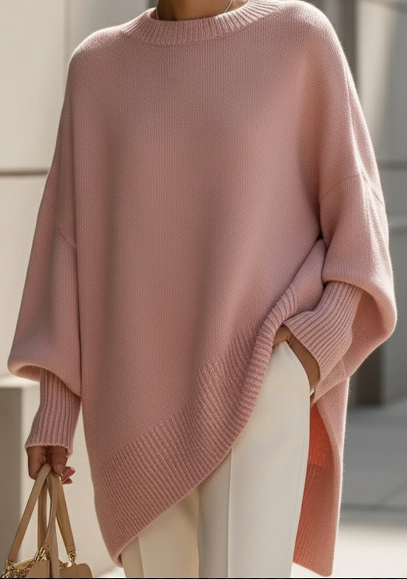 Halvara | Women's Oversized Batwing Knit Sweater - Grey - Image 8